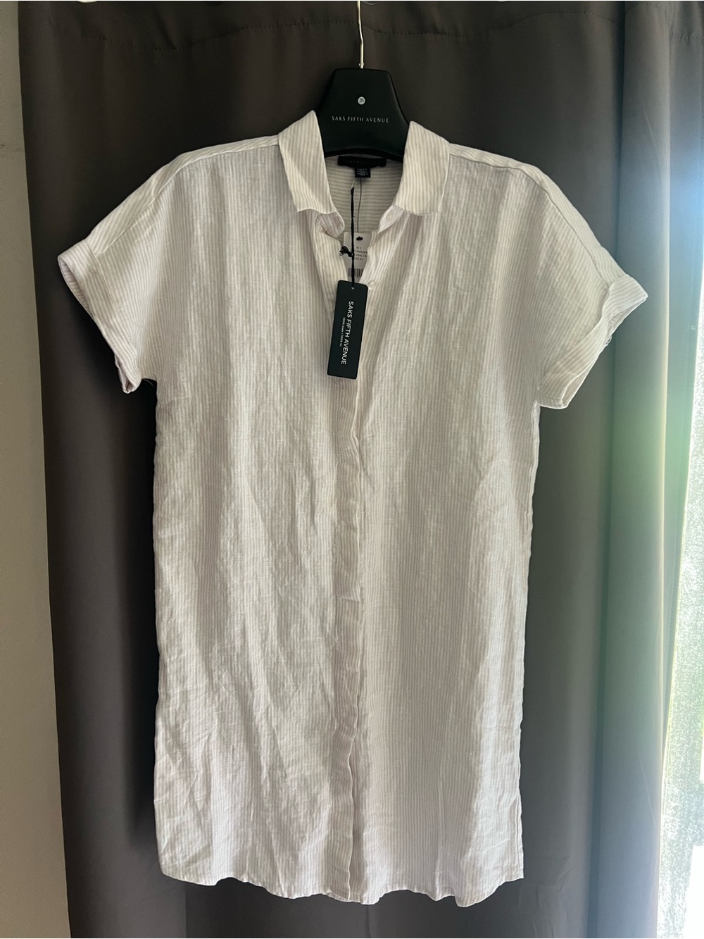 Saks Fifth Avenue White Linen Button Down Dress, Size XS